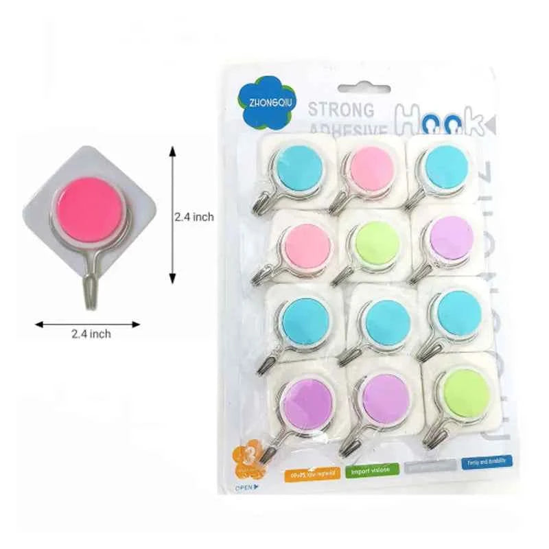 Strong Adhesive Wall Hook 12pcs set Multicolor 2.5 kg Weight