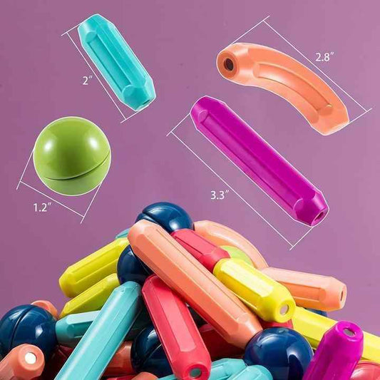 64 Pcs Magnetic Bar Blocks — Colorful Magnetic Sticks and Balls Set