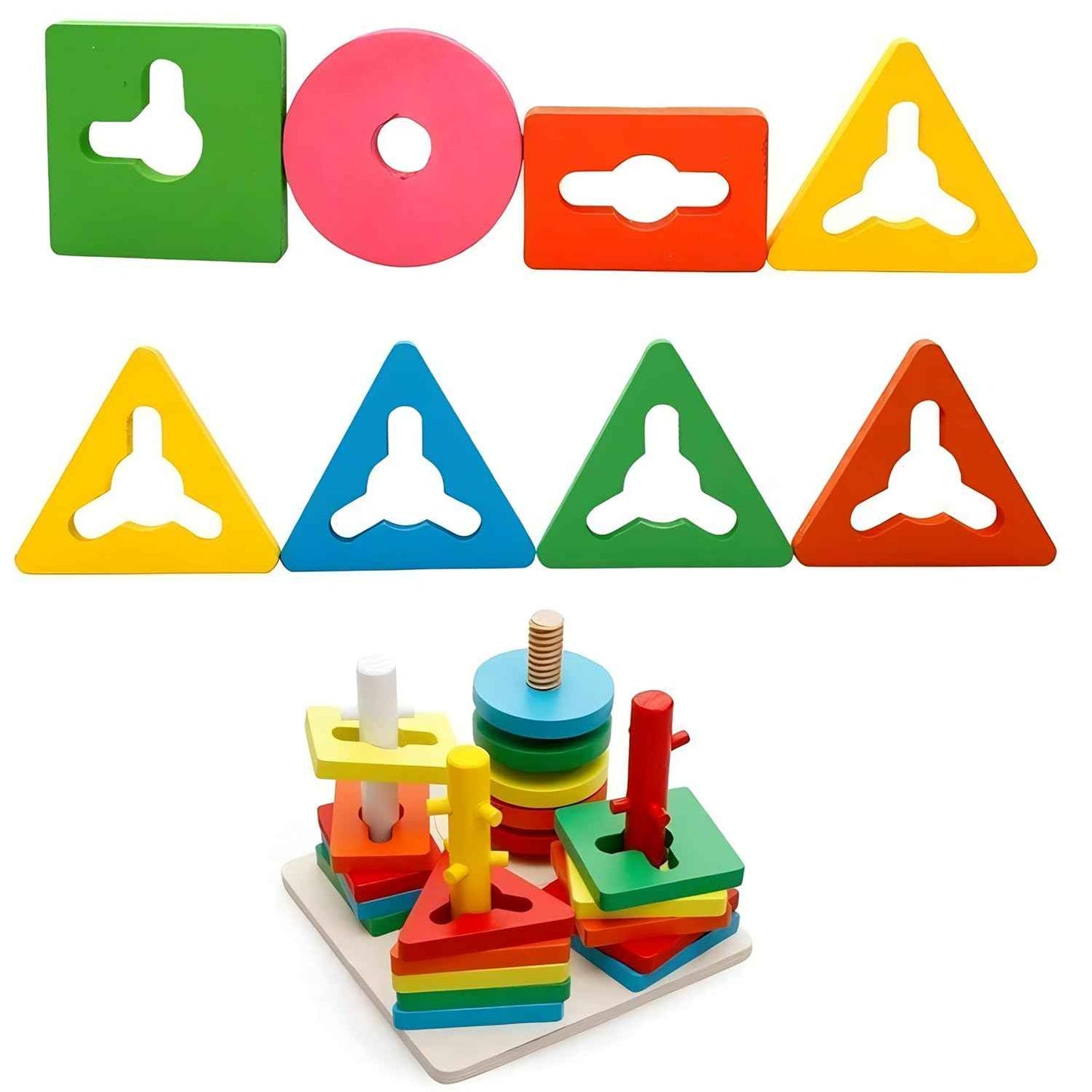 Wooden Color and Shape Matching Stacking Puzzle — Montessori Toy