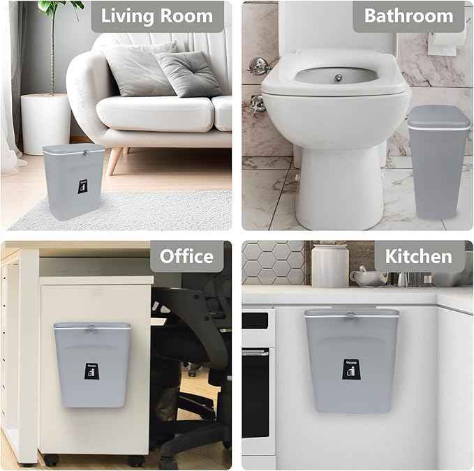 Hanging Trash Box with Lid for Kitchen or Bathroom