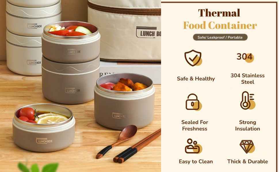 Stainless Steel Double-Laver Portable Hot Lunch Box with Lid and Thermal Bag
