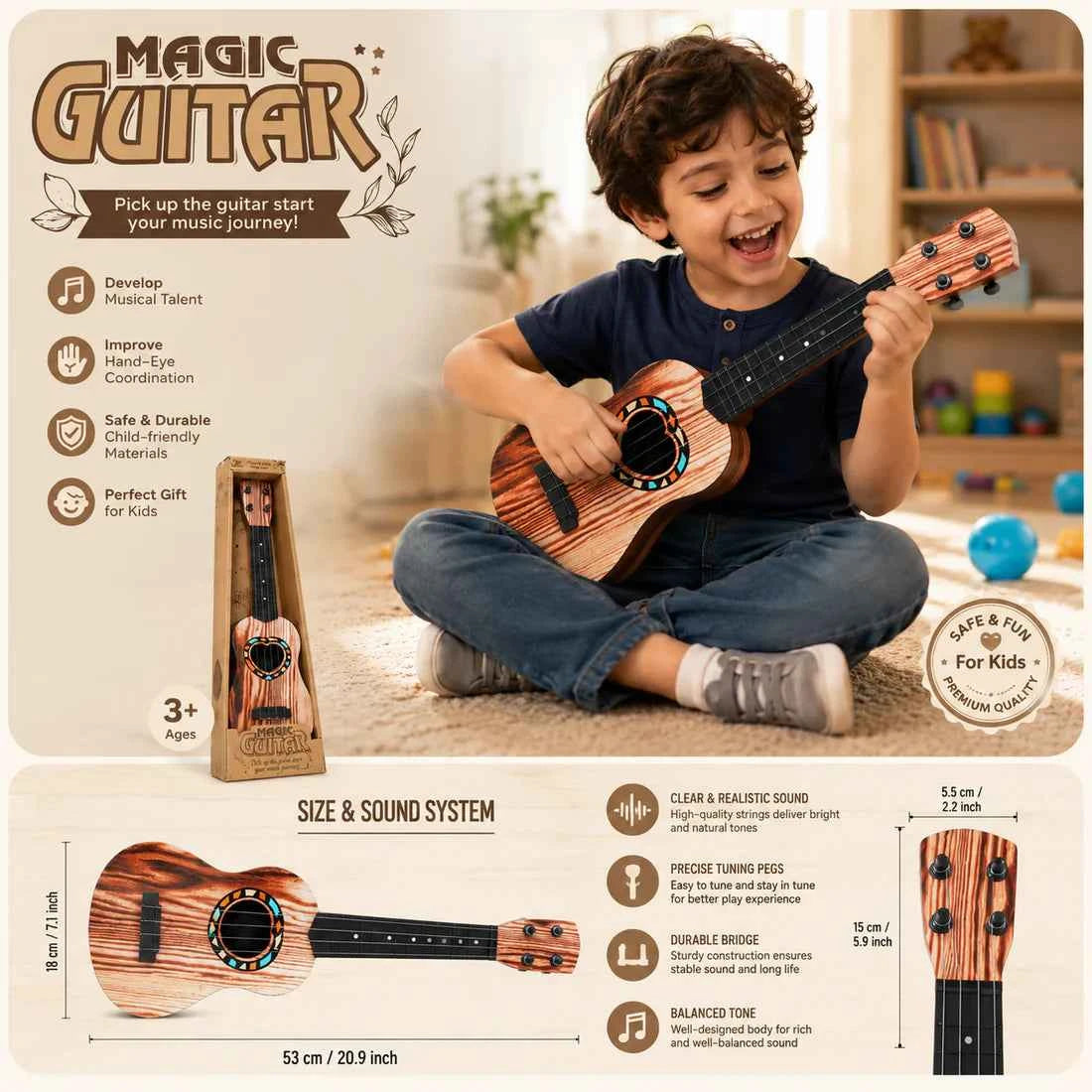 Magic Guitar Kids Toy Ukulele for Beginners – Ages 3+