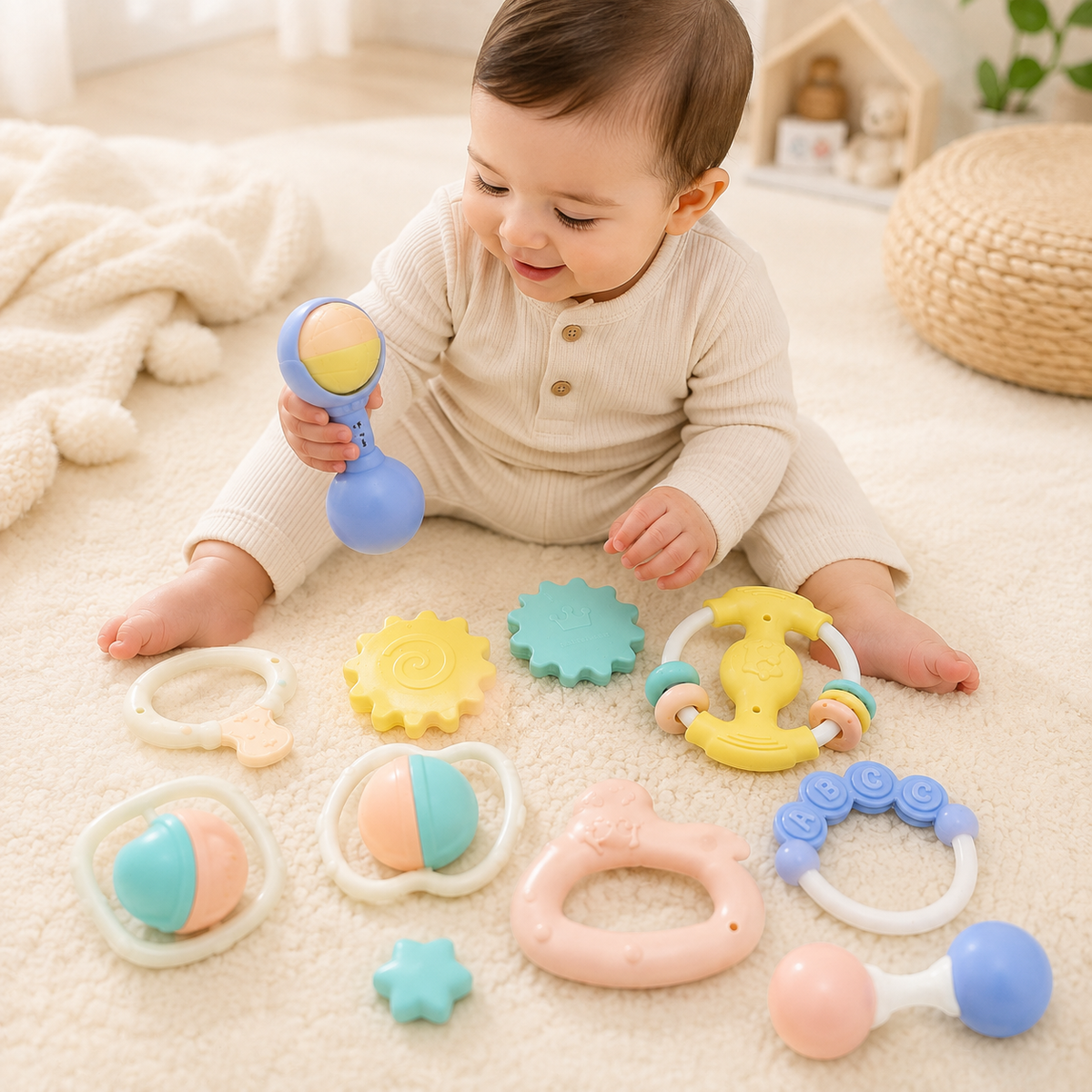 Baby Rattles Gift Set – 8-Piece Sensory Rattle Toy for Newborns (0+)