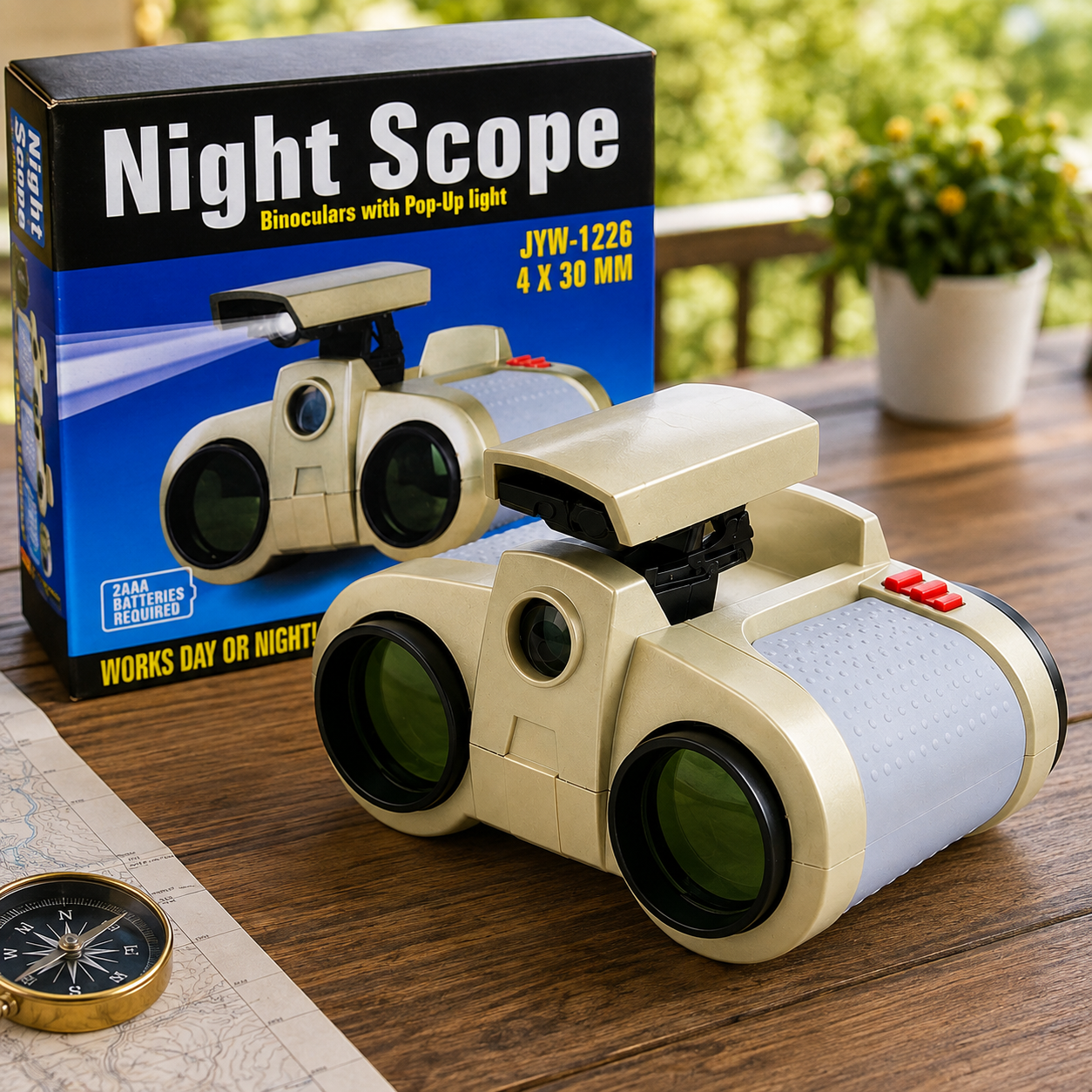 Night Scope Binoculars with Pop-Up Light | 4×30 HD | Kids Adventure Toy