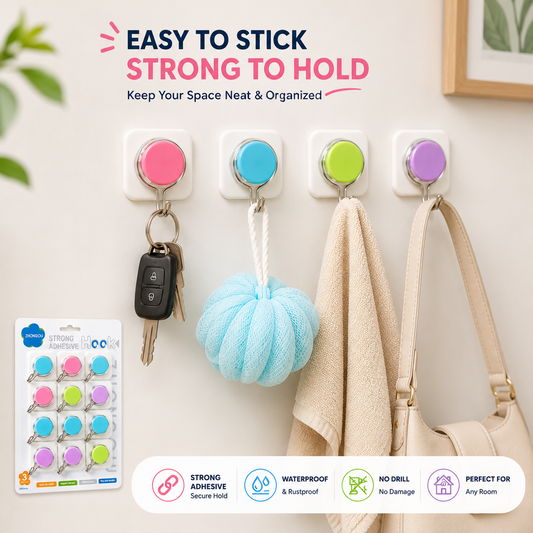 Strong Adhesive Wall Hook 12pcs set Multicolor 2.5 kg Weight - Nexo