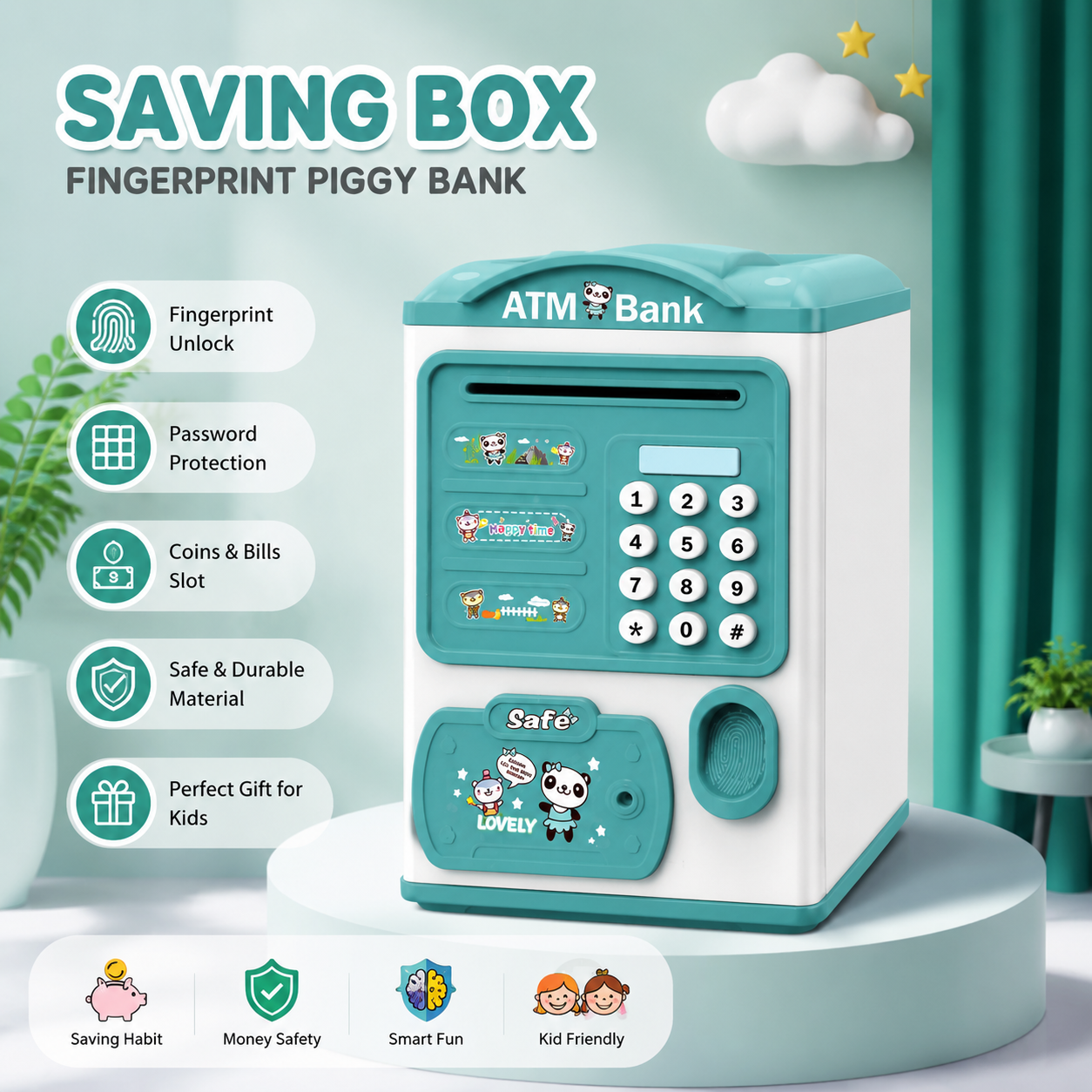 Saving Box - ATM Fingerprint Piggy Bank for Kids - Nexo
