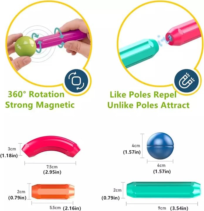 64 Pcs Magnetic Bar Blocks Colorful Magnetic Sticks and Balls Sets