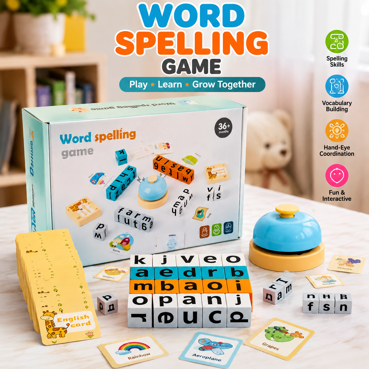 Wooden Word Spelling Game — Educational Letter Blocks