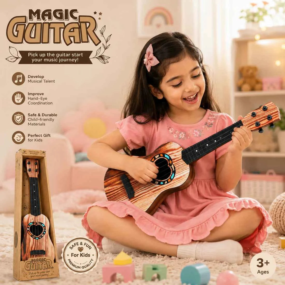 Magic Guitar Kids Toy Ukulele for Beginners – Ages 3+
