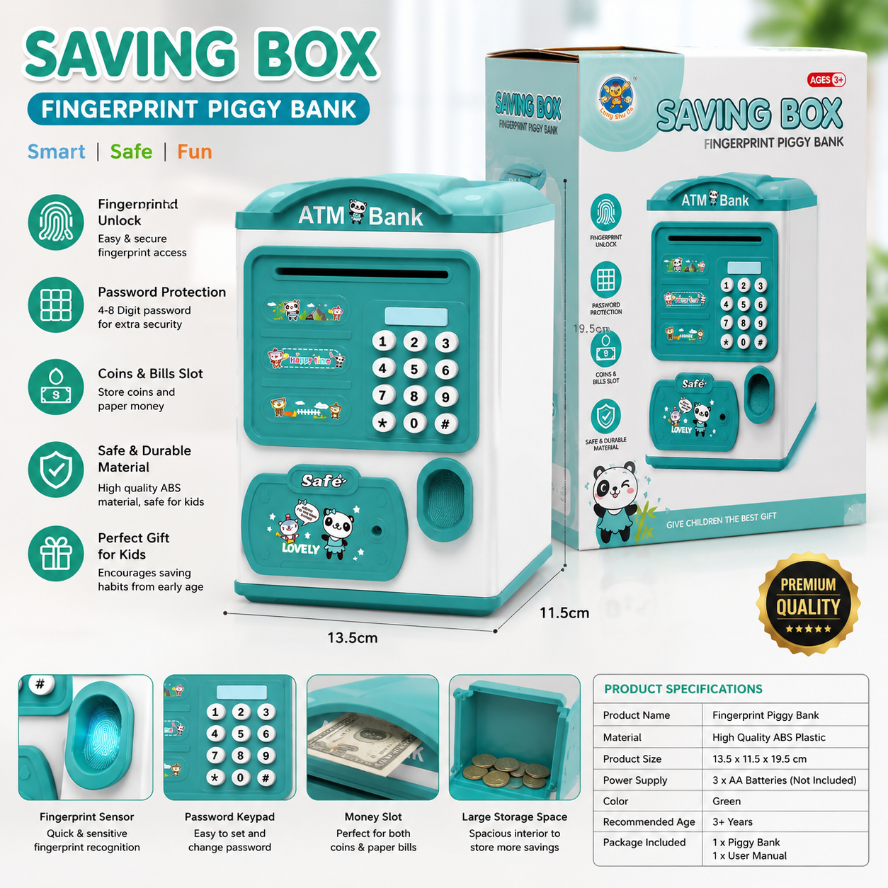 Saving Box - ATM Fingerprint Piggy Bank for Kids - Nexo