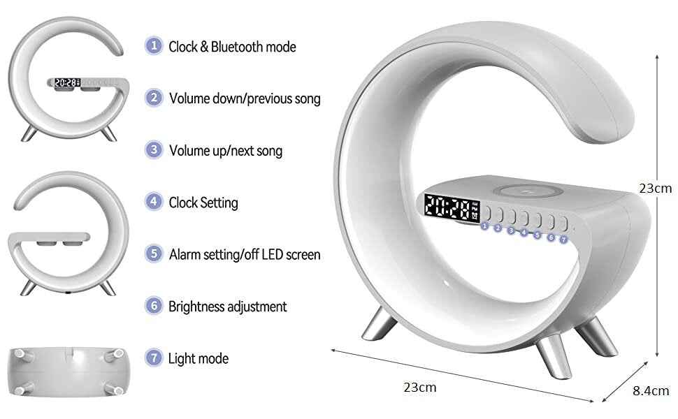 Multifunctional Wireless Charger Alarm Clock Speaker RGB Light Fast Charging Station for iPhone & Samsung - BD Drop