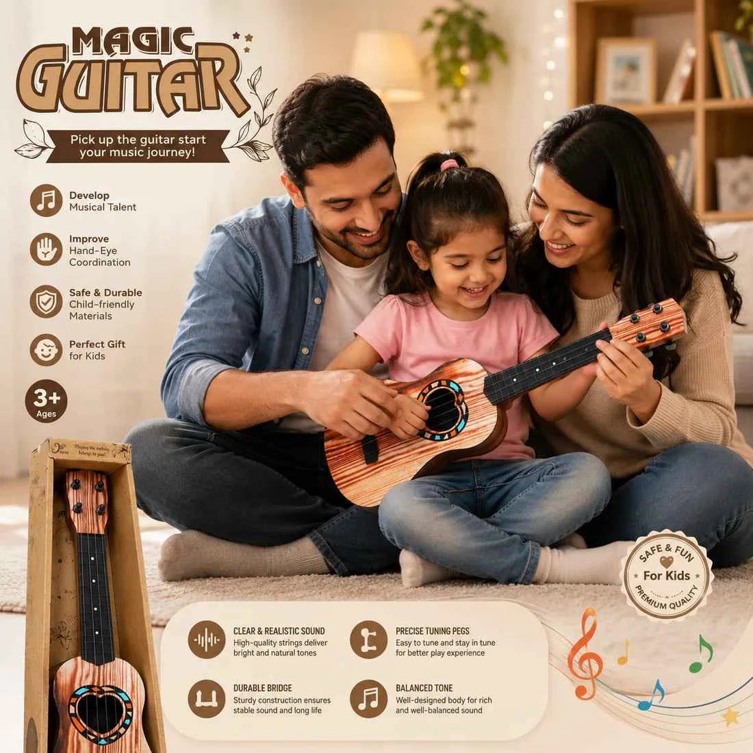 Magic Guitar Kids Toy Ukulele for Beginners – Ages 3+