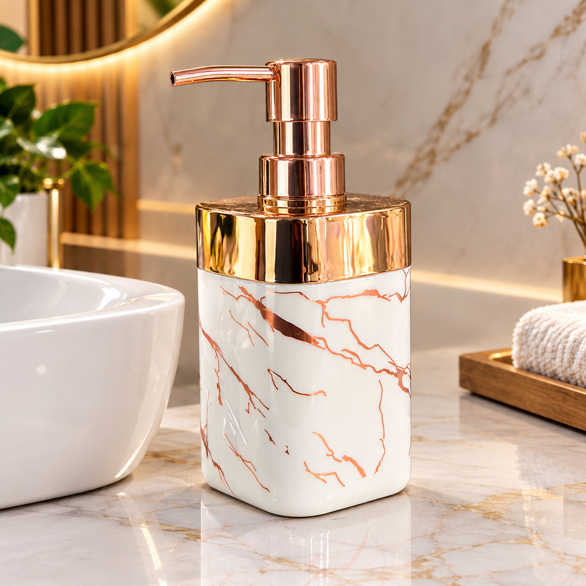 MarbleLux Golden Soap Dispenser – Premium Marble Finish