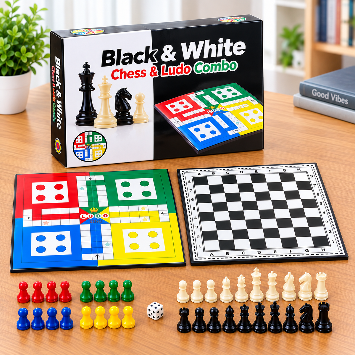 Black & White Chess and Ludo Combo Board Game