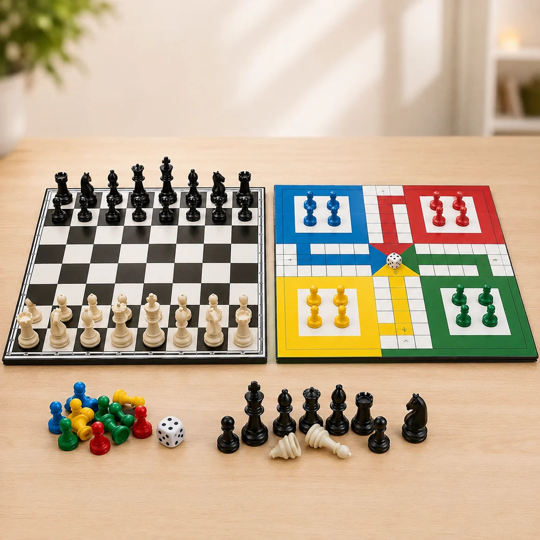 Black & White Chess and Ludo Combo Board Game