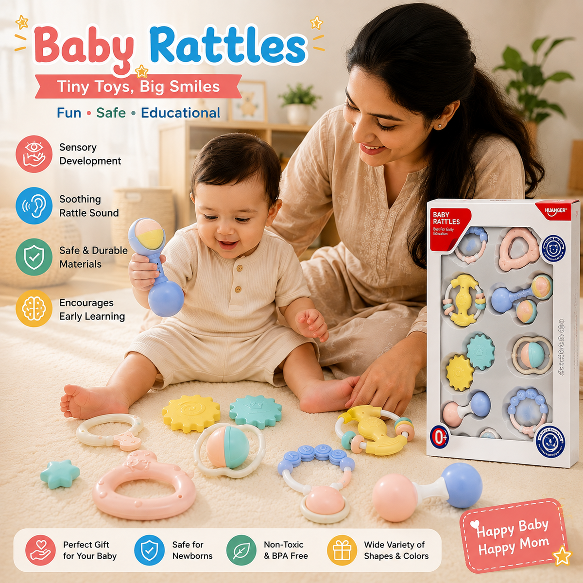 Baby Rattles Gift Set – 8-Piece Sensory Rattle Toy for Newborns (0+)