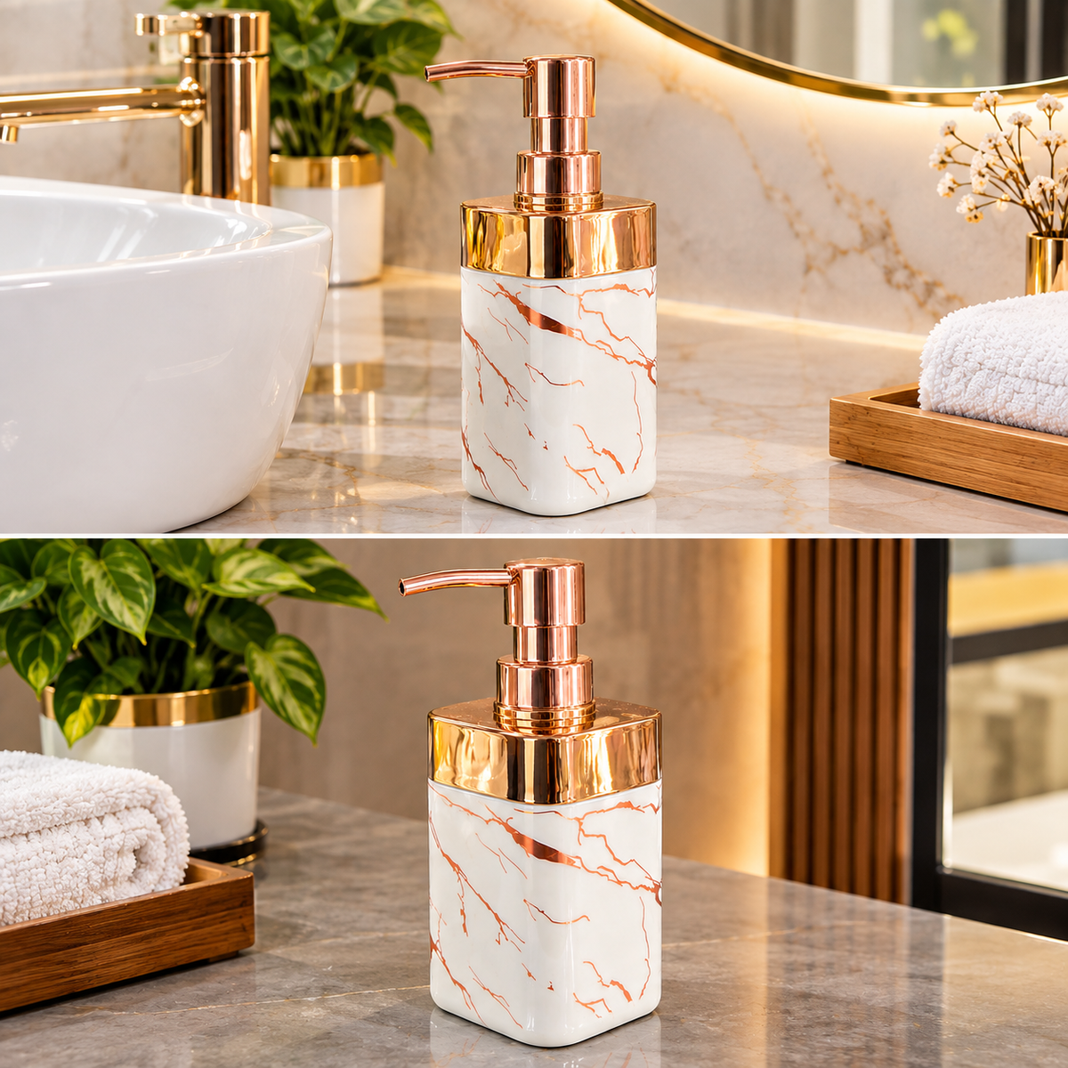 MarbleLux Golden Soap Dispenser – Premium Marble Finish