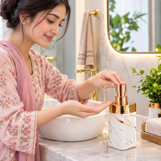 MarbleLux Golden Soap Dispenser – Premium Marble Finish