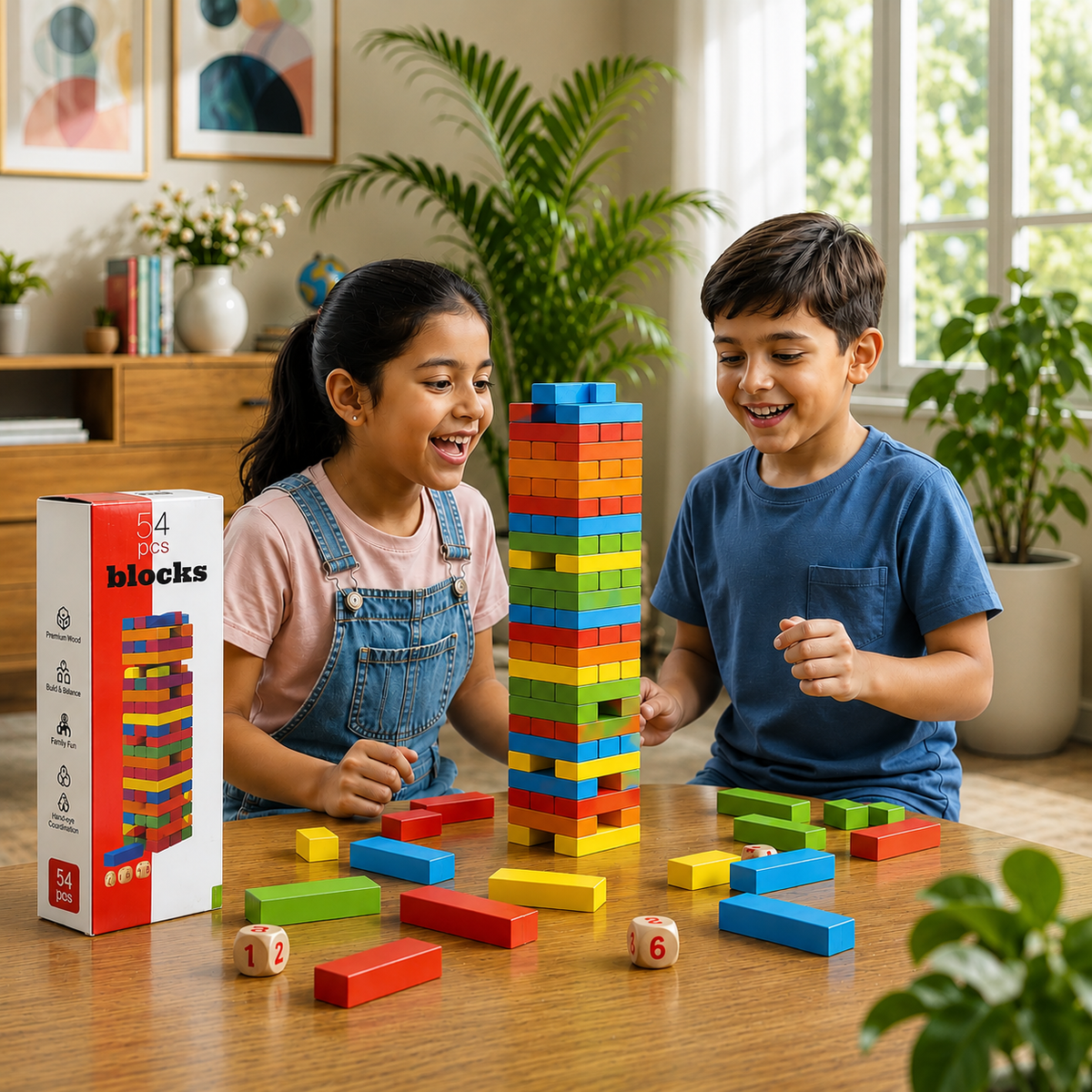 54 Pcs Wooden Block Game – Classic Educational Stacking Toy