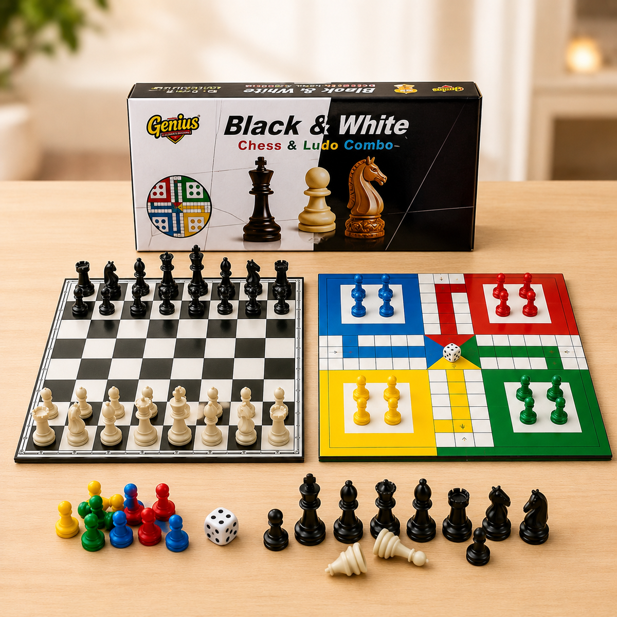 Black & White Chess and Ludo Combo Board Game