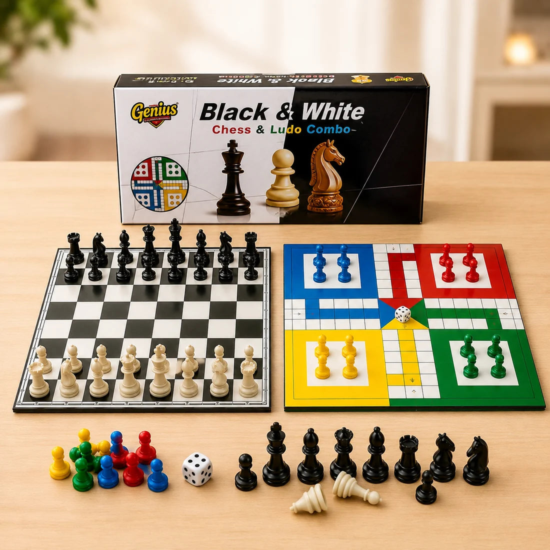 Black & White Chess and Ludo Combo Board Game